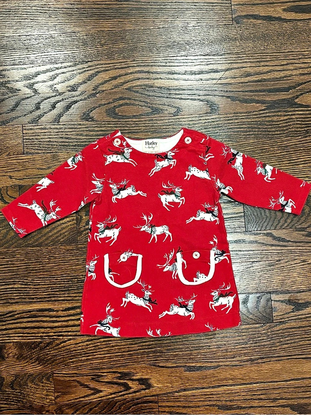 Hatley Holiday Reindeer Dress Baby 9-12M Red & White